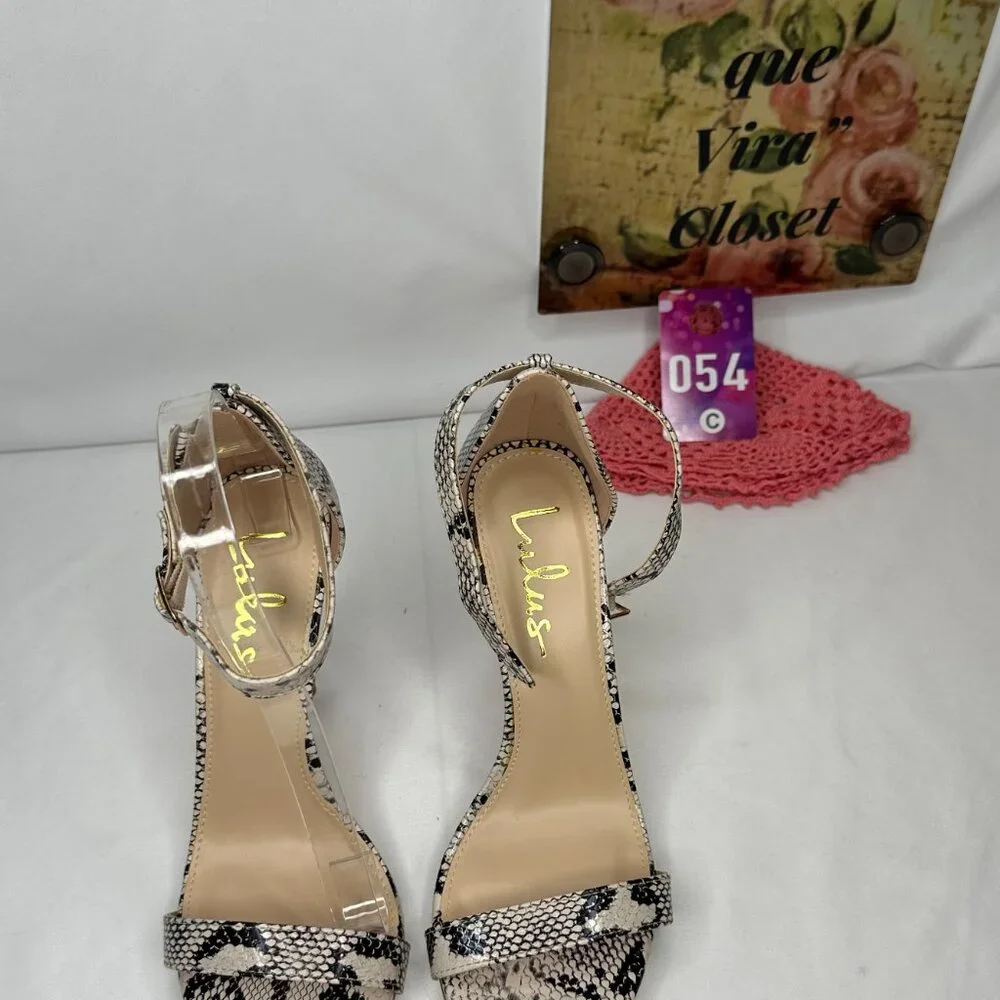 Lulus Elsi Beige Snake Strap Heels NW/OT or box Size 8 1/2 - Picture 3 of 14